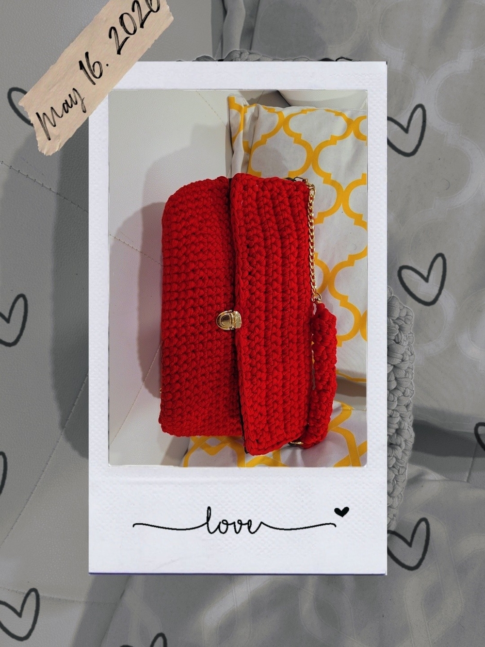 Red Crochet Clutch with Gold Chain Strap
